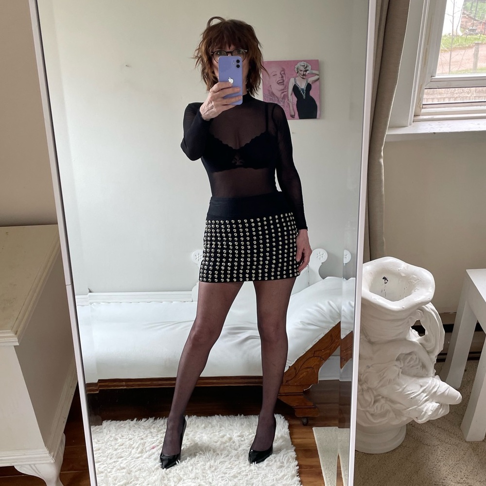 CANDIE'S BRITNEY COLLAB MINI SKIRT BLACK SILVER DOMED STUDS ZIPPER